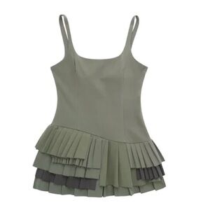 ZARA DOOP NEW WOMAN SHORT PLAYSUIT DRESS WITH CONTRAST BOX PLEATS KHAKI